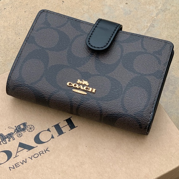 COACH Signature Brown Medium Corner Zip Wallet - Picture 6 of 7